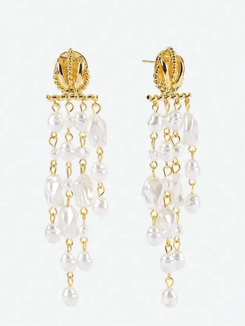 Gold and White Pearl Drop Earrings